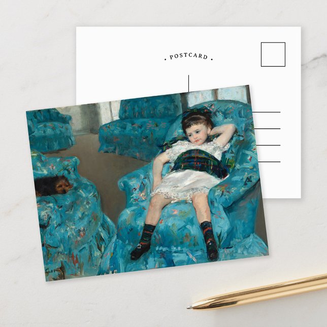 Postal Niña pequeña en un sillón azul | Mary Cassatt (Subido por el creador)