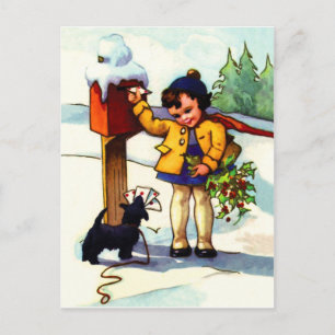 Postal Niña pequeña envía saludos de Navidad