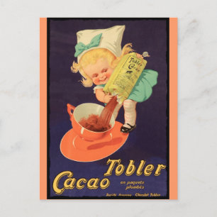 Postal Niña pequeña hace chocolate caliente