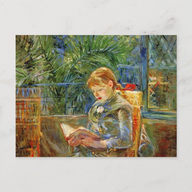 Postal Niña pequeña leyendo por Berthe Morisot (Anverso)