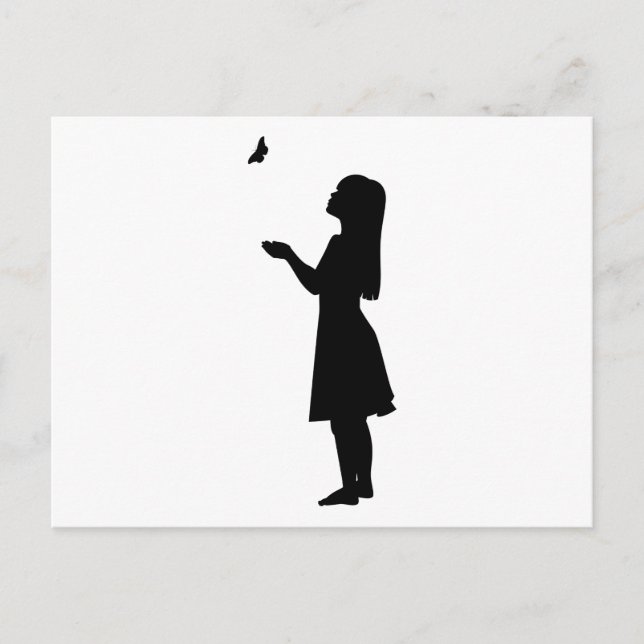Postal Niña Pequeña Y Mariposa Silhouette Child Nature (Anverso)