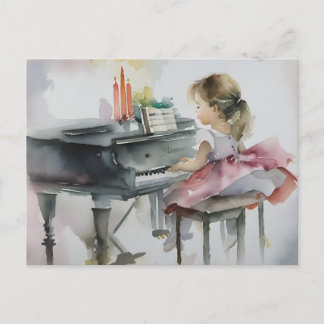 Postal Niña Pianista Dulce Tocando el Piano