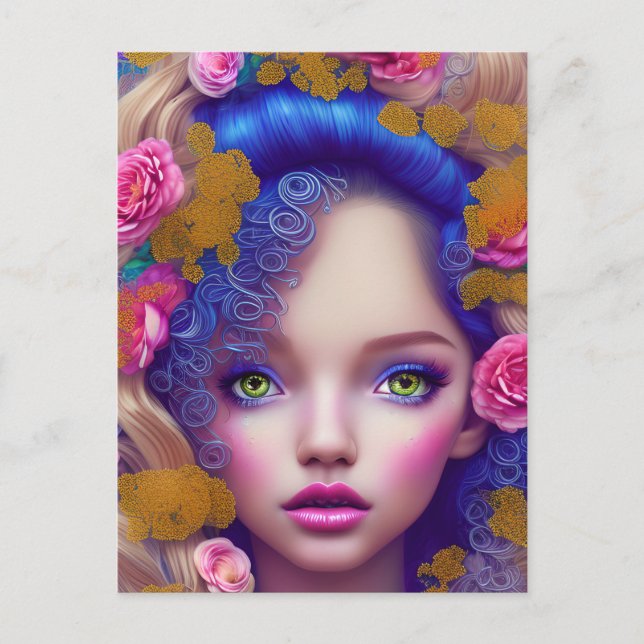 Postal Niña princesa de flor inspirada en la cultura ucra (Anverso)