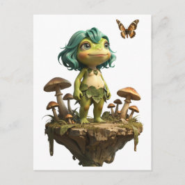 Postal Niña Rana Adorable Entre Hongos con Mariposa