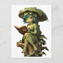 Postal Niña Rana Linda Leyendo Libro Bajo Hoja
