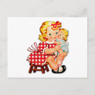 Postal Niña retro muñeca vintage niña