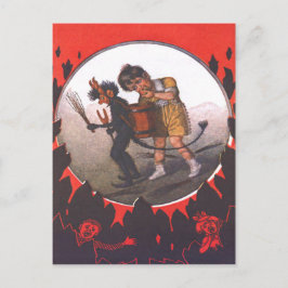 Postal Niña robando manzana a Krampus
