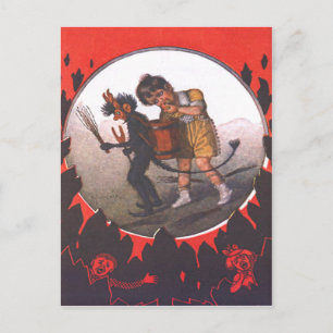 Postal Niña robando manzana a Krampus