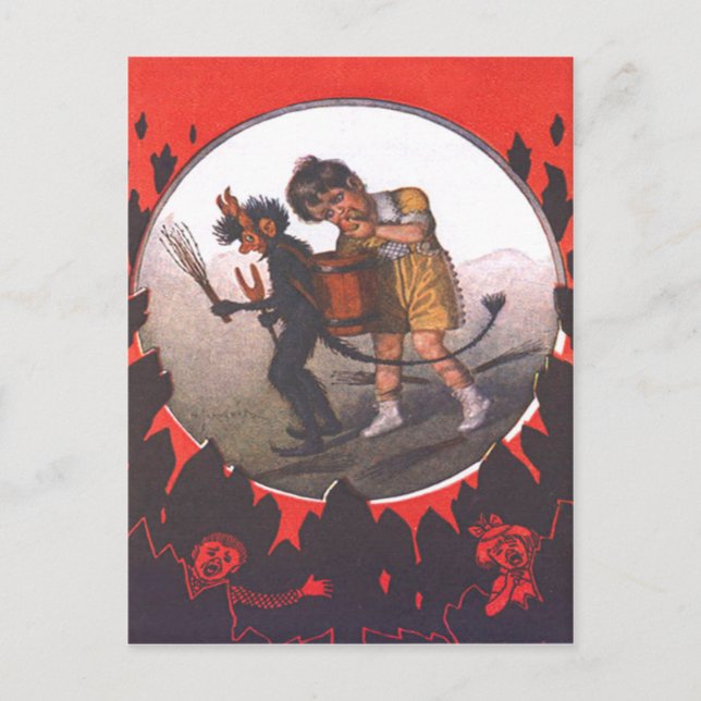 Postal Niña robando manzana a Krampus (Anverso)