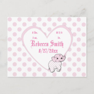 Postal Niña Rosa: corazón de elefante y puntos de polka