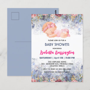 Postal Niña Rosa Cute Rosa flores bebé ducha niños