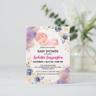 Postal Niña Rosa Cute Rosa flores bebé ducha niños