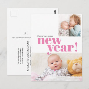 Postal Niña Rosa Foto De Nacimiento Año Nuevo Moderno