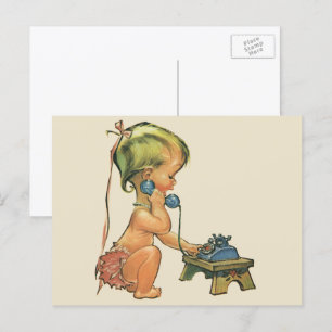 Postal Niña Rubia Linda de Época Hablando en Teléfono de 