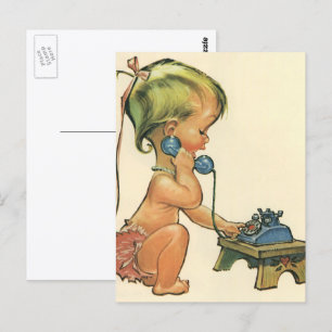 Postal Niña Rubia y Adorable de Época Hablando por Teléfo