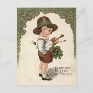 Postal Niña Trébol Violín