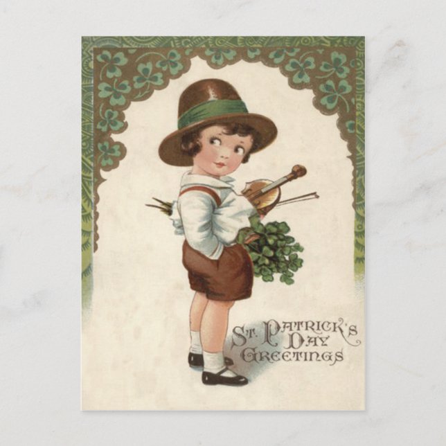Postal Niña Trébol Violín (Anverso)