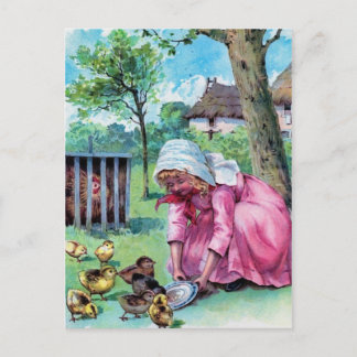 Postal Niña Vintage Con Chicas Bebés
