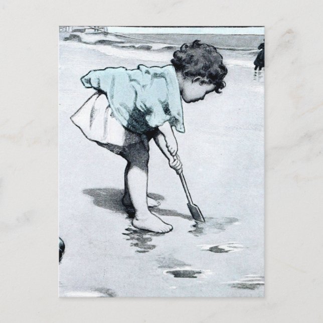 Postal Niña vintage en la playa (Anverso)