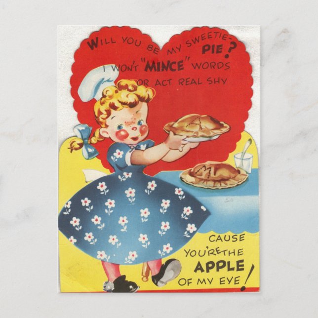 Postal Niña Vintage hace papel de San Valentín (Anverso)