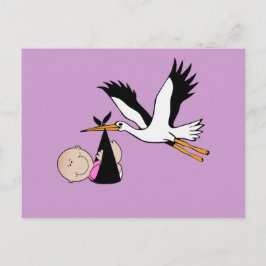 Postal Niña y cigüeña - Recién nacida