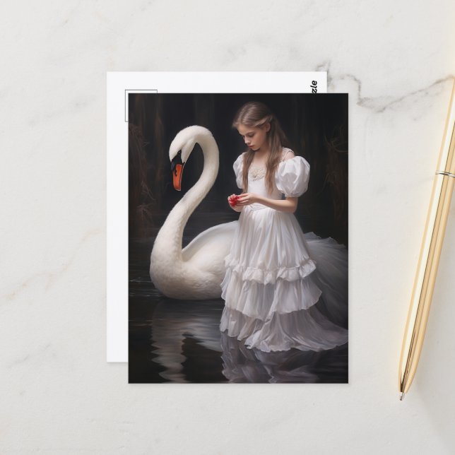Postal Niña y el cisne (Anverso/Reverso In Situ)