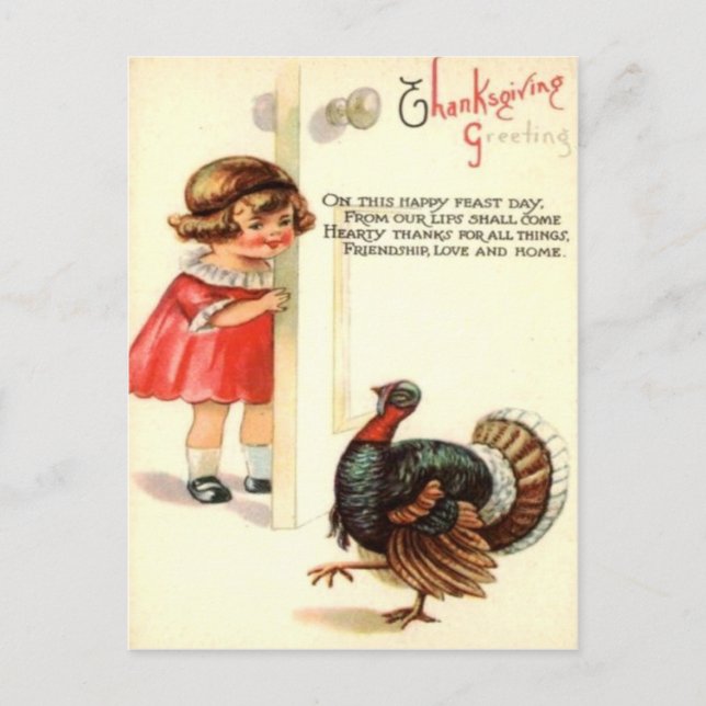 Postal Niña y pavo (Anverso)
