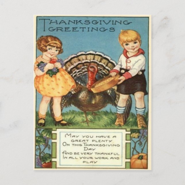 Postal Niñas alimentando pavo (Anverso)