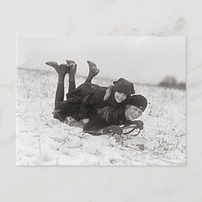 Postal Niñas en trineo, 1915 (Anverso)