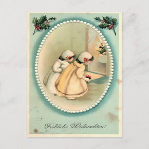 Postal Niñas Espiando el Árbol - Navidad Vintage