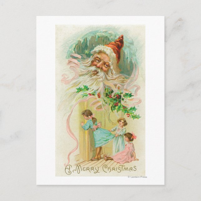 Postal Niñas pequeñas espiando a través de la puerta del  (Anverso)