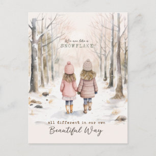 Postal Niñas Pequeñas Inspiradoras Nieve Bosque Invierno