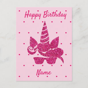 Postal Niñas Purpurinas Rosa Unicorn