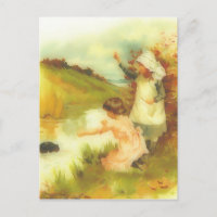 Niñas victorianas jugando en un arroyo