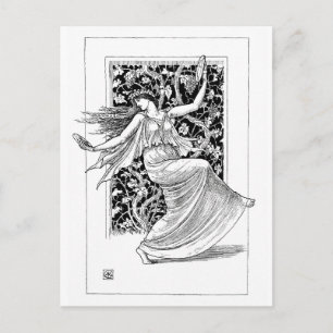 Postal Ninfa bailarina - Arte de cosecha negra y blanca
