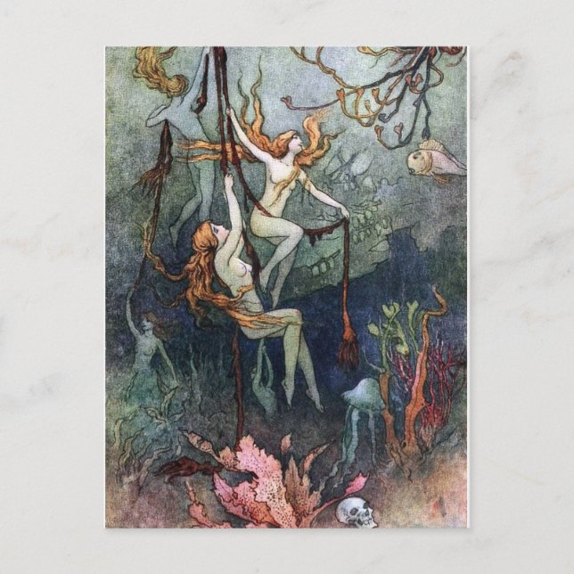 Postal Ninfas forestales de época (Anverso)