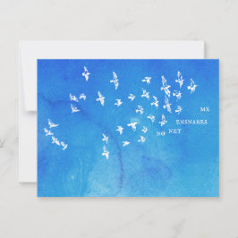 Postal "Ninguna red me ensaña" + pájaros (blanco sobre az