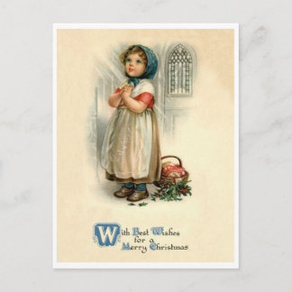 Postal Niñita Navidad rezando, religiosa, vintage