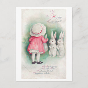 Postal Niñita y conejo de la Semana Santa