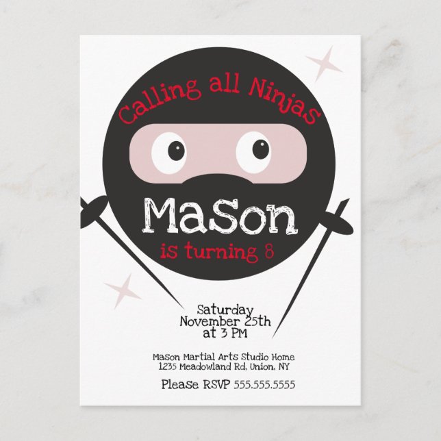 Postal Ninja Martial Arts Karate Niños Cumpleaños Cualqui (Anverso)