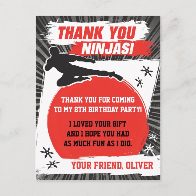 Postal Ninja Warrior Karate Cumpleaños Gracias (Anverso)