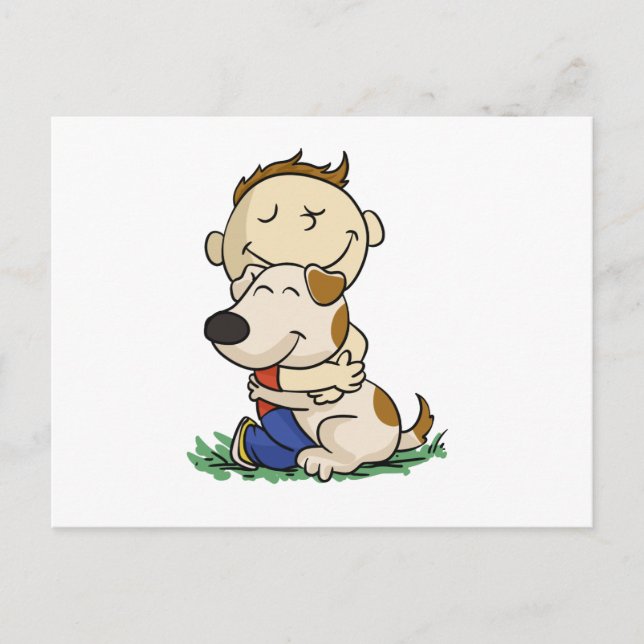 Postal Niño abrazando cariñosamente a su perro| elegir co (Anverso)