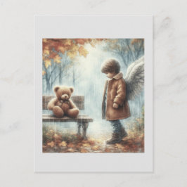 Postal Niño angélico con Teddy Bear