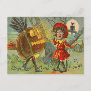 Postal Niño Asustado Búho Luna Llena Jack O' Lantern