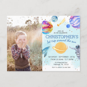 Postal Niño azul Astronauta Fiesta de cumpleaños espacial