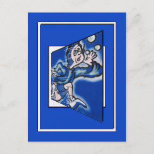 Postal niño azul corriendo (fotograma vertido)