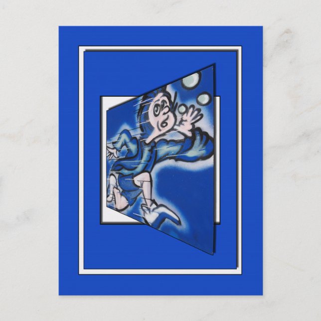 Postal niño azul corriendo (fotograma vertido) (Anverso)