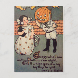 Postal Niño Calabaza (Tarjeta Antigua de Halloween)