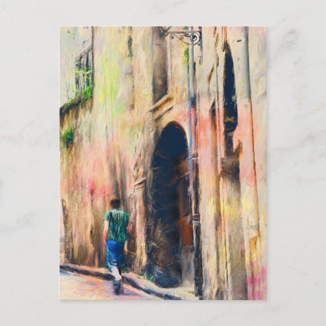 Postal Niño Caminando Por La Calle Francesa (Anverso)