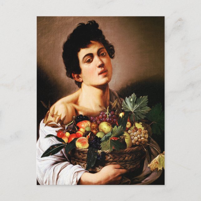 Postal Niño Caravaggio con cesta de fruta (Anverso)